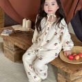 New Autumn Winter Childrens Polar Fleece Pajamas Set Warm Fleece Lined Cardigan for Girls with Lace Trim Peter Pan Collar. 