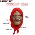Scary Old Lady Masks Smoking Granny Mask Wrinkled Face and Red Scarf Masks Halloween Cosplay Grandma Realistic Costumes Props. 