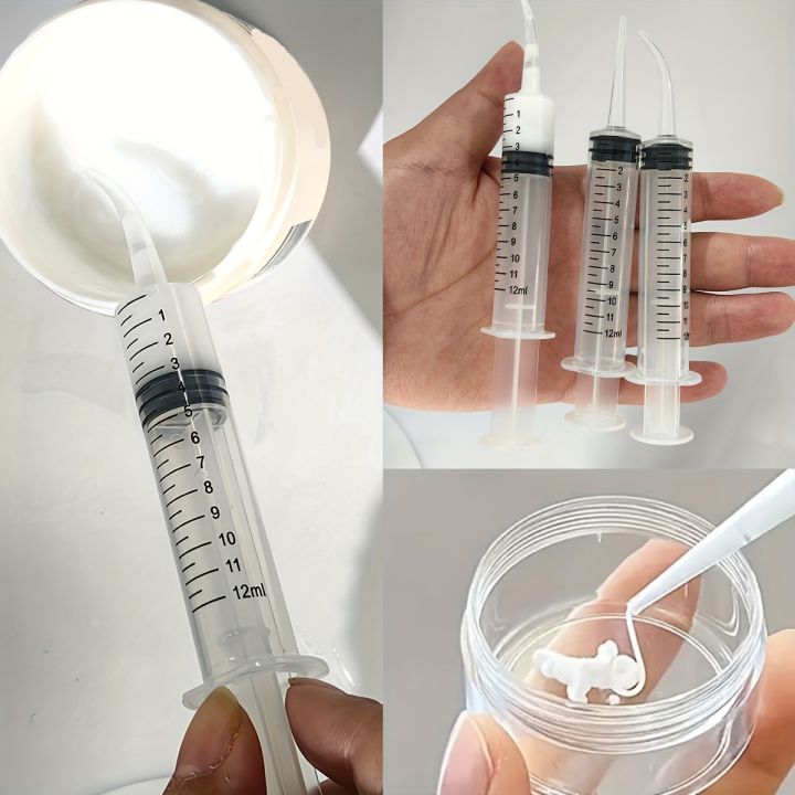 4-piece set of 0.17 oz plastic syringes for dispensing liquid samples, precise dosing, unscented, with cream, hand care and oint