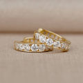 Huitan Bright Zirconia Hoop Earrings Lady Daily Wearable Accessories with Fashion Hollow-out Design Trendy Gold Color Jewelry.
