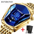 BINBOND Fashion Luxury Unique Military Motorcycle Stainless Steel Business Sports Men's Golden Watch Style Concept With box. 