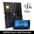 1000W Solar Panel 12V Solar Cell 10A-100A Controller Solar Plate Kit For Phone RV Car Caravan Home Camping Outdoor Battery. 