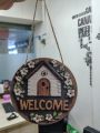 8 Inch Round Welcome Door Sign - 2D Flat House & Floral Design Hanging Wall Decor for Home Entryway. 