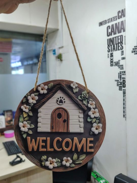 8%20Inch%20Round%20Welcome%20Door%20Sign%20-%202D%20Flat%20House%20&%20Floral%20Design%20Hanging%20Wall%20Decor%20for%20Home%20Entryway%20-%20Image%206