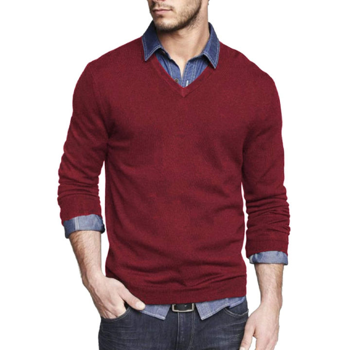 Men's%20Long%20Sleeve%20V%20Neck%20Pullover%20Sweater%20Slim%20Fit%20Knit%20Sweaters%20Lightweight%20Dress%20Casual%20Sweater%20Business%20Solid%20Color%20Outwear%20-%20Image%205