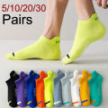 5/10/20/30 Pairs Men Ankle Socks Fashionable Letter Sports Style Odor Proof Sweat Absorbing Breathable Invisible Running Socks.