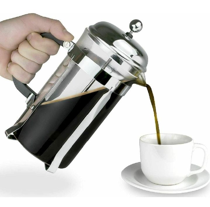 Generic Portable Stainless Steel Glass French Press Coffee Cup Pot Plunger Tea Maker - 600ml
