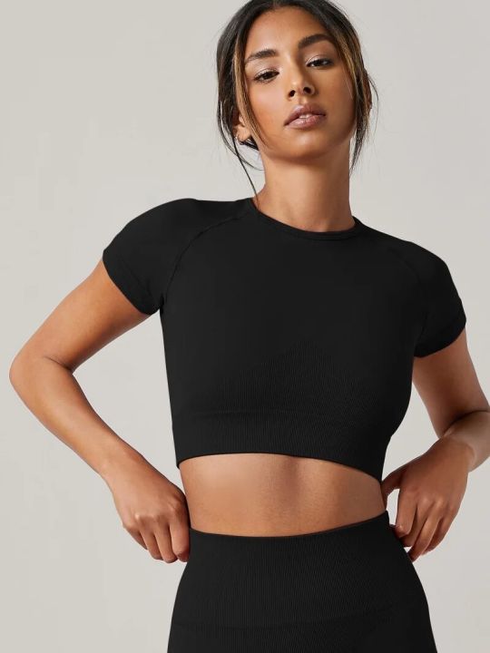 Seamless Womens Sport T Shirt Short Sleeve Yoga Top Fitness Gym Running Active Wear Workout Clothes