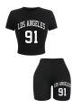 Women Slim Crop T-Shirts & Shorts Two Pieces Set Brooklyn New York City Art Letter Prints Tops Fashion Modal Cotton Soft Clothes.