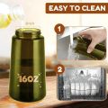 2 in 1 Olive Oil Dispenser Bottle 470ml Light-Blocking Dark Oil Sprayer for Cooking for Kitchen Dark Green Glass Oil Bottle.
