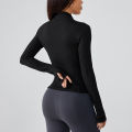 Stand-up collar sports jacket for women slimming versatile fitness wear elastic tight long-sleeved yoga wear cardigan top. 