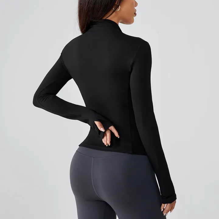Stand-up%20collar%20sports%20jacket%20for%20women%20slimming%20versatile%20fitness%20wear%20elastic%20tight%20long-sleeved%20yoga%20wear%20cardigan%20top%20-%20Image%205