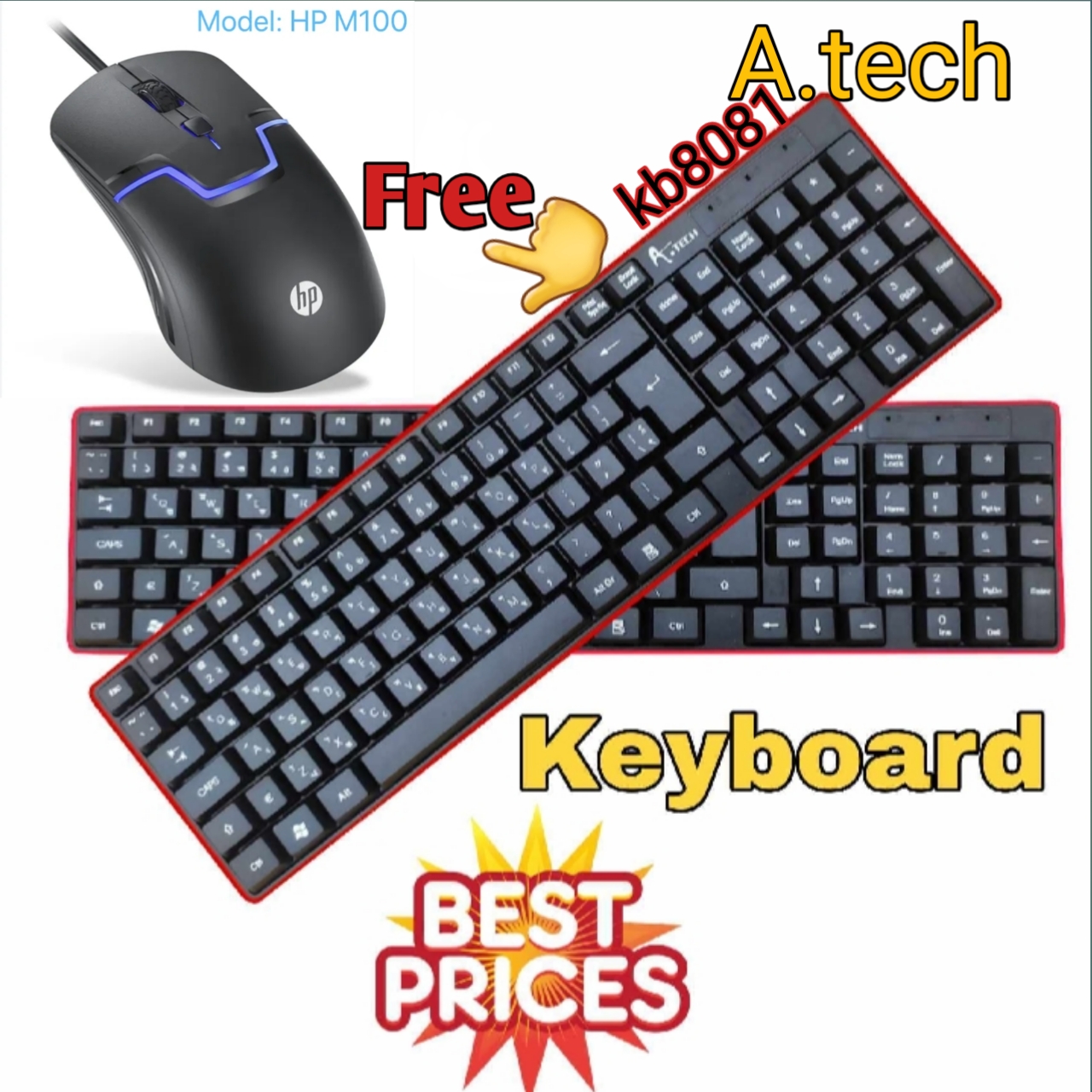 A.TECH Standard Keyboard with bangla KB8801 (usb) Free Mouse HP-M100