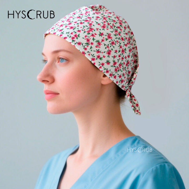 Pink floral printed surgical cap, doctor nurse head cap 100% cotton ...