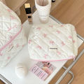 Makeup Bag Women Cotton Quilted Floral Cosmetic Bag Cosmetic Organizer Bow Flower Cloth Handbag Portable Travel Toiletry Bag. 