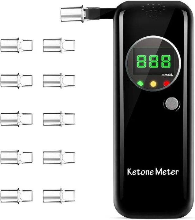 Professional Portable Ketone Breath Meter, Ketone Breath Tester, Digital Ketone Breathalyzer with 10 Mouthpieces
