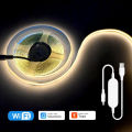 USB Tuya WiFi COB LED Strip 5V 1m 2m 3m 4m 5m Warm White Flexible Dimmable Wardrobe Showcase Bedroom TV Lighting fr Alexa . 