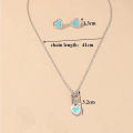 Fashion Blue Heart  OT Buckle Necklace Tiny Stud Earrings Set Women's Charming Delicate Silver Color Jewelry. 
