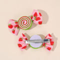 2Pcs Candy Bow Hair Clips Sweet Strawberry Heart Print Hairpins Rainbow Barrette For Girls Kids Children Headwear Accessories.