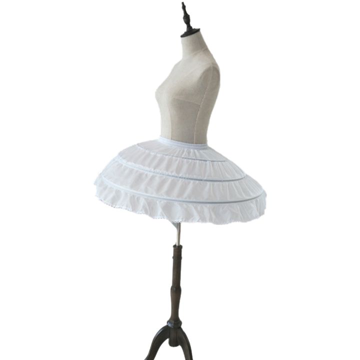 Children Girls 3 Steel Hoops White Petticoat Wedding Gown Dress Underskirt Elastic Waistband Drawstring A-Line Skirt Edge