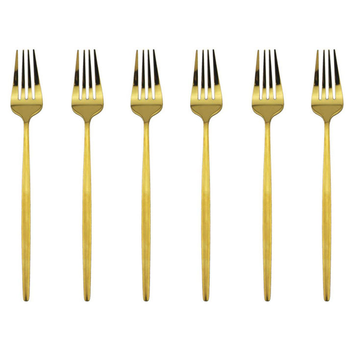 Silvere/Golden Stain Flatware Modern 6 Pcs Stainless Steel Dinner Fork 8.2 Inch Camping Dinnerware Set Tableware Eating Utensils