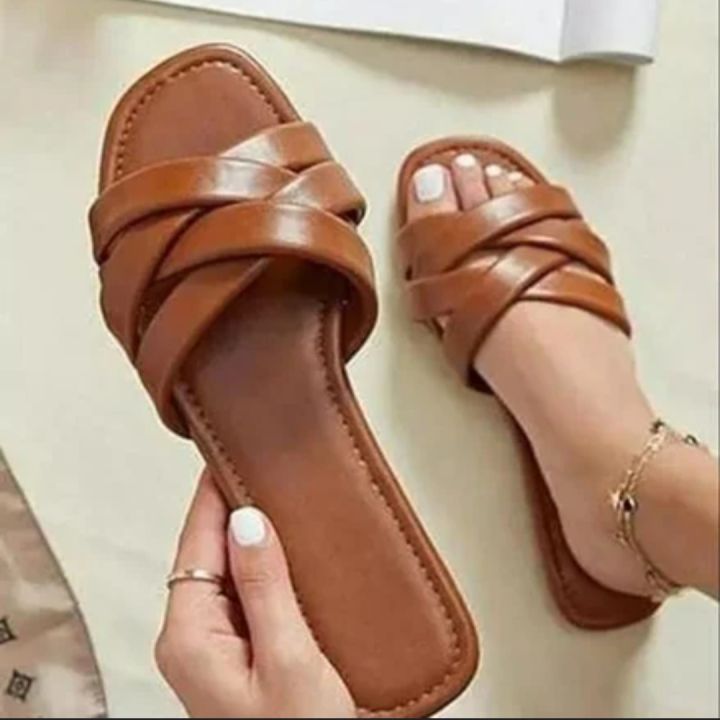 Women's Flat Sandal Summer Breathable Hollow out Slip-On Casual Comfortable PU Leather Sandals
