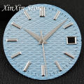 Sky Blue 28.5mm GS Watch Dial With Hands Wave Textured Surface Watch Face Watch Parts for NH35 4R35 Movement for GS Mod Parts. 