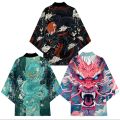 Men Chinese Dragon Pattern Green Japanese Kimono Cardigan Summer Haori Dragon Print Jacket Streetwear Traditional Japanese Coat. 