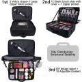 Large capacity travel makeup case, portable artist organizer with adjustable dividers and shoulder strap for toiletries jewelry.