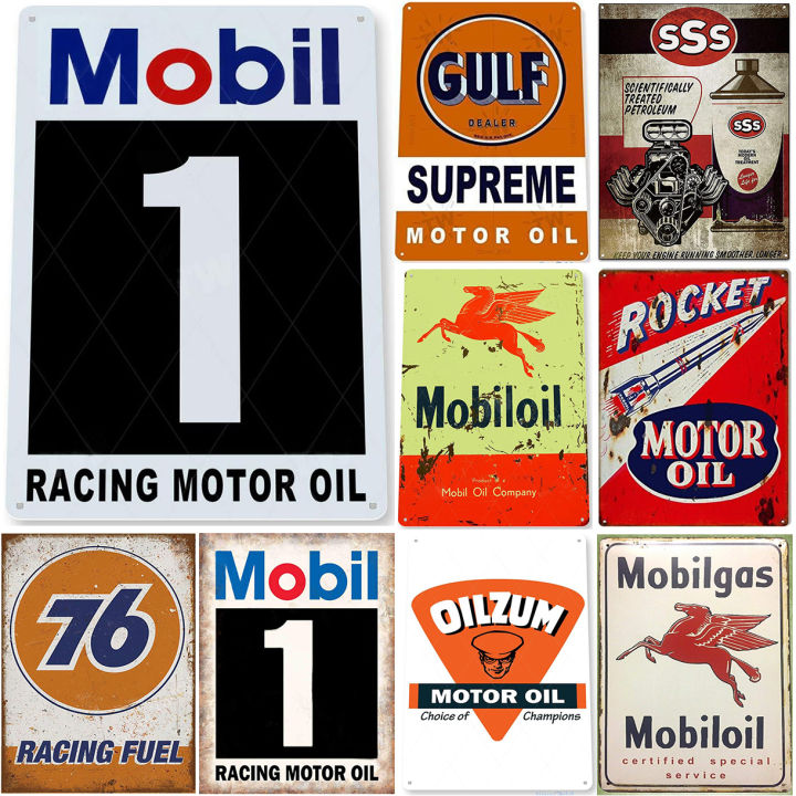 Vintage Mobil 1 Racing Motor Oil Rocket Oilzum Oil Gas Metal Tin Signs ...