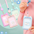 Cat Ear Card Holder+Retractable Reel Lanyard,Work ID Card Holder Campus Card Neck Lanyard Badge Holder Protective Cover.