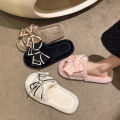 Casual Fluffy Slippers Women House Flats Fashion Winter Bowknot Love Designer Shoes Ladies Home Plush Platform Elegant Footwear.
