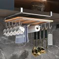 1PC Stainless Steel Hanging Kitchen Storage Rack with Hooks Paper Towel and Utensils Holder Cutting Board Storage Shelf. 