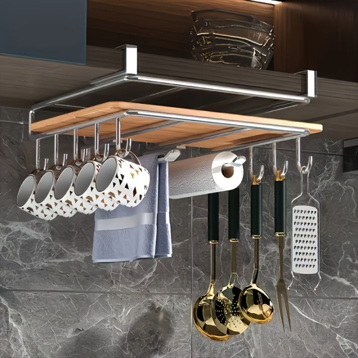 1PC%20Stainless%20Steel%20Hanging%20Kitchen%20Storage%20Rack%20with%20Hooks%20Paper%20Towel%20and%20Utensils%20Holder%20Cutting%20Board%20Storage%20Shelf%20-%20Image%202