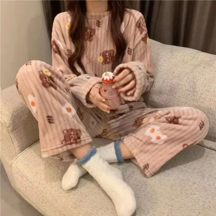 Autumn%20Winter%20Warm%20Flannel%20Fleecing%20Women's%20Pajamas%20Sets%20Coral%20Velvet%20Long%20Sleeve%20Cartoon%20Sleepwear%20Pants%20Sets%20Flannel%20Homewear%20-%20Image%204