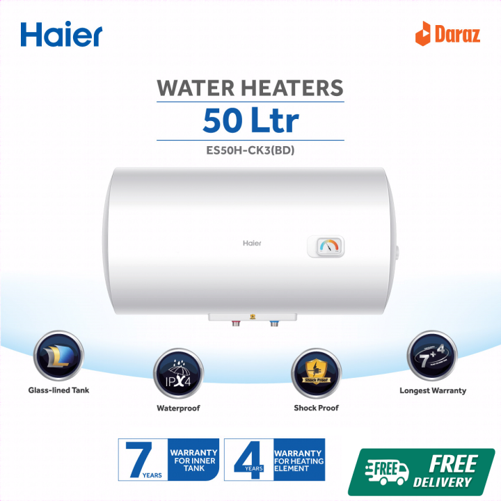 Haier 50 Liters Water Heater/Geyser (Horizontal) (ES50H-CK3(BD)) with Free Delivery