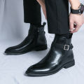 New Waterproof British Riding Boots Men's Fashionable Ankle Boots Casual and Versatile High-Top Leather Shoes Men's Trend. 