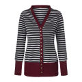 Cardigan single breasted stripe color long sleeve coat woman. 