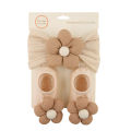 2Pcs/Set Ins Cream Latte Flower Headbands with Ribbed Socks for Baby Girls Boutique Flower Anti-Slip Short Cotton 0-12M Sock. 