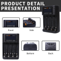 POWERKAN ALL4 AA/AAA 4-slot Small Convenient Battery Charger for 1.2V  Hi-MH& 1.5V/3.7VLi-ion With LCD Screen. 