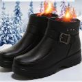 2024 Fashion Winter Women Pu Leather Ankle Boots Female Thick Plush Warm Snow Boots Mother Waterproof Non-slip Booties. 