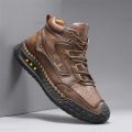 Men's Hand-Stitched Fashion Boots, Retro Lace-Up Mid-High Casual Shoes, Suitable for Spring and Autumn Daily Wear, Outdoor Hiking Boots, Comfortable Large-Size Men's Shoes.
