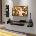 ESTANTERIA Black Stack Engineered Wood Wall Mount TV Entertainment Unit with Set Top Box Stand and Wall Shelves Display Rack customised. 