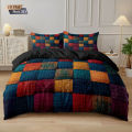 3pcs Color Block Splicing Printed Coreless Down Duvet Cover Set, Multi Size Bedroom Bedding Decoration, Machine Washable.