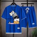 2024 Men's Summer Waffle Set Brand Fashion Casual T-shirt+Shorts Set Men's Sports Set Loose ComfortableSlo Two-piece Set. 