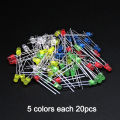 100PCS 3mm 5mm LED Diode F3 F5 Assorted Kit White Green Red Blue Yellow Orange Pink White DIY Light Emitting LED Diode Connector. 