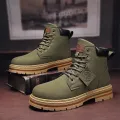 High top boots men's leather shoes fashion motorcycle men's ankle boots winter boots lace up Botas Hombre cowboy boots. 