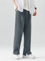 2023 New Summer Casual Pants Men Breathable Polyester Korean Fashion Semi-Wide Banded Waist Slacks Straight Loose Drape Trousers. 