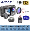 Wireless Microphone Supported Ausek Waterproof 5K Dual Display WiFi Action Camera Dual Touch Screen - Combo Pack (Dual Battery, Charger, Microphone, Remote) with 6 month Warranty by DRONE ZON.