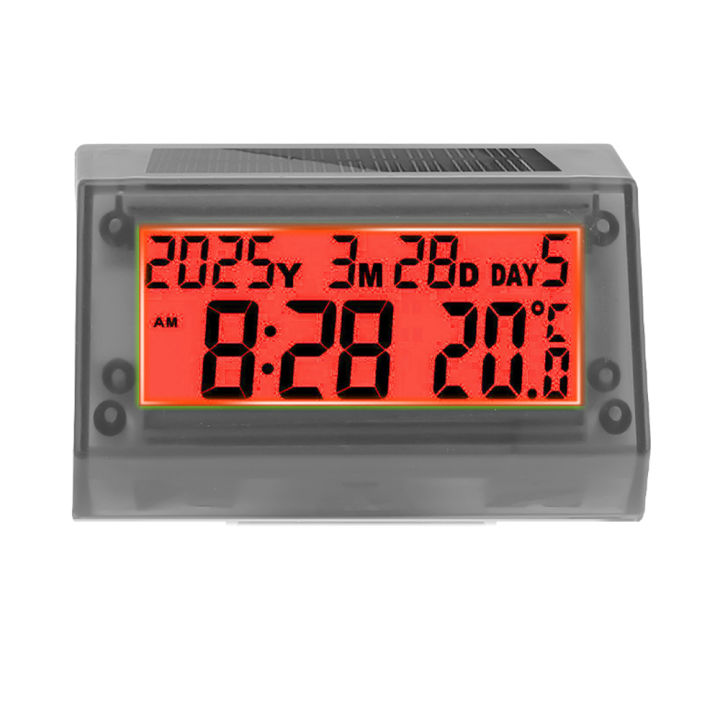 Solar Power Car Digital Clock Date Week Temperature LCD Backlit Display ...